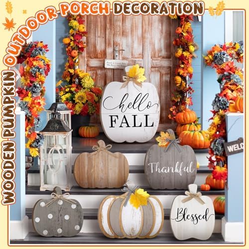 Moucuny Set of 6 Outdoor Fall Decoration for Home Porch, Farmhouse Pumpkin - Image 5