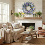 Wildflower Spring Wreaths for Front Door 24 Inch, Blue Summer Door Wreath - Image 3