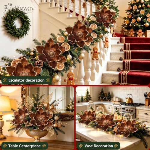 8PCS Large Christmas Magnolia Flowers for Christmas Tree Wreath - Image 4