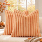 decorUhome Fall Faux Fur Throw Pillow Covers 22x22 Set of 2 Light Orange by decorUhome