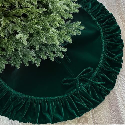 48-Inch Ruffled Velvet Christmas Tree Skirt, Forest Green by StarryDynamo