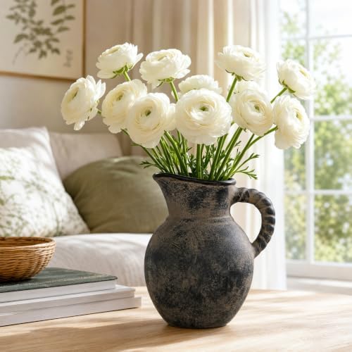Rustic Brown Ceramic Vase Farmhouse Pitcher Vase for Flowers - Image 2
