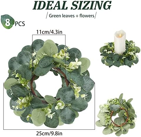 Panelee 20 Pcs Candle Rings Artificial Eucalyptus Wreath Rings - Image 2