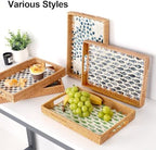 Rectangle Rattan Tray with Mother of Pearl Inlay, Rattan Serving Tray with Handle for Coffee, Bread, Fruits, Snacks, Decorative Wicker Tray for Table Decor (Rectangle Green Fish, 13"×9") - Image 3
