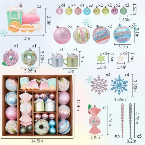 Macaron Christmas Ball Ornaments Set, Candyland Tree Decorations, 70 Pack - Image 4