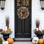 22-inch Fall Front Door Wreath Artificial Green Brown Autumn Leaf Red Thorn Fruit Fall Wreath Farmhouse Courtyard Indoor Outdoor Decoration Thanksgiving Harvest Festival Party Decoration - Image 6