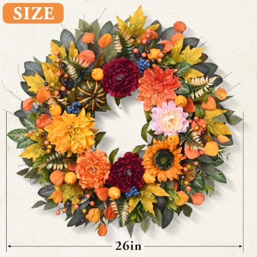 Waipfaru 2Pcs 26 in Harvest Fall Wreaths for Front Door Decor with Pumpkin - Image 4