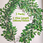 Artificial Italian Ruscus Vines, 3Pcs/75 Silk Vine Garland with Green Leaves, Fake Hanging Plants Greenery Decor for Home, Bedroom, Wall, Party, Wedding Decoration(75inch/3pcs/Vines) - Image 4