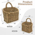 Set of 2 Wicker Wall Baskets for Hanging Storage, Handwoven Boho Wall Organizer, Decorative Wall Mounted Basket Set for Entryway, Mail, Keys, Plants, Flowers & Home Decor, Natural Sea Grass - Image 3