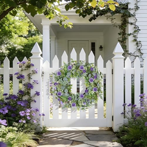 Eucalyptus Wreaths for Front Door, 24 Inch Purple Carnation Wreath - Image 4