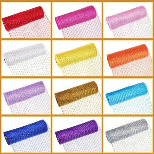 Timgle 12 Rolls Easter Deco Mesh Ribbon for Wreath Making 6 Inch x 30 Feet Each Roll Poly Metallic Foil Deco Mesh Ribbons for DIY Crafts Easter Christmas Spring Summer Party Decor(Modern Color) - Image 6