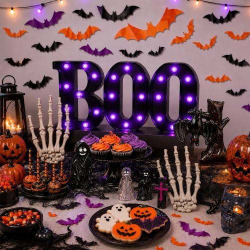 82Pcs Halloween Decorations Set, LED BOO Light, 3D Bats, Skeleton Hands - Image 5