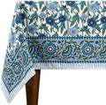72x180 Inches Rectangle Hand Block Printed Cotton Tablecloth, Blue Green Floral Table Cloths Washable, Indian Table Linen for Halloween Christmas Outdoor Thanksgiving Gifts Home Decor Dinning Outdoor by HomeSpunCrafts
