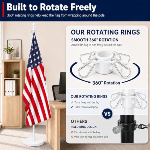 Flag Stand Indoor - 1" Heavy Duty Metal Flag Pole Set with Base,6-8ft Adjustable,Portable & Free Standing for Office,Meeting Room,Classroom,Entry Area,Outdoor Porch Deck (White) - Image 4