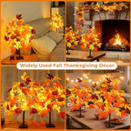 Fall Décor 2 Pack 24 Inch Fall Maple Tree with 48 LEDs Battery Operated Fall Lights with 8 PCS Pumpkin Wooden Hanging Ornaments Artificial Tree for Fall Thanksgiving Home Table Decorations - Image 7