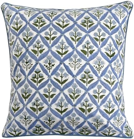 Ridhi Block Print Light Steel Blue Pillow Cover 16" x 16" (Pack of 2) Decorative Couch Pillows for Living Room, Chic Boho Cute Outdoor Pillows Covers Gifts for Spring, Easter and Valentine - Image 6
