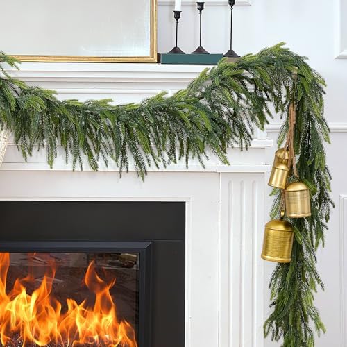 2Pcs 6Ft Christmas Norfolk Pine Garlands, Realistic Faux Greenery Garlands by NNG