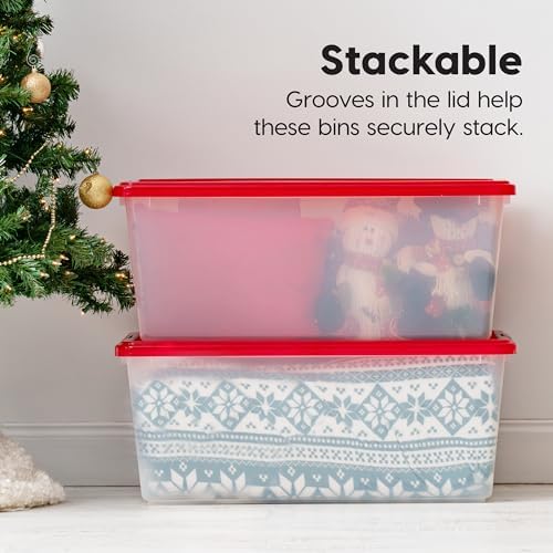 IRIS USA 4-Pack, 91 Qt. Holiday Storage Bin with Lids, Red - Image 5