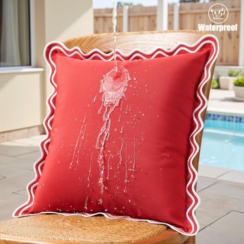 Red Scalloped Outdoor Throw Pillow Covers 18x18 Waterproof & Fade-Resistant - Image 2