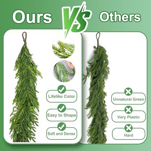 72" Norfolk Pine Garland Real Touch Christmas Garland Faux Cedar Garland Christmas Greenery for Mantle Stairs Table Fireplace Wall Xmas Indoor Outdoor Christmas Decor Holiday Decorations - Image 2