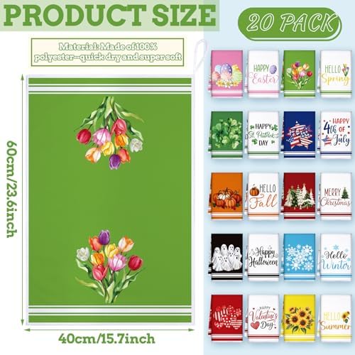 FuWeave Classic 20 Pcs Seasonal Holiday Kitchen Hand Towels Set - Image 3