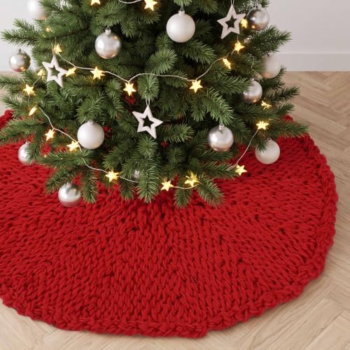 Shappy Red 36 Inch Chunky Knit Christmas Tree Skirt Crochet Tree Skirt by Shappy
