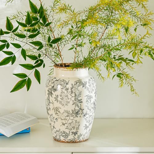 Sungmor Ceramic Flower Vase, Vintage Grey Ice Cracked Glaze Porcelain Vase - Image 3