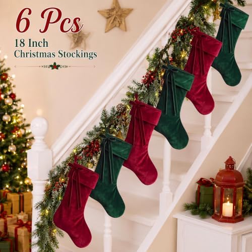 Leumoi 18 Inch Velvet Christmas Stockings Set of 6 Classic Farmhouse Mantel - Image 4