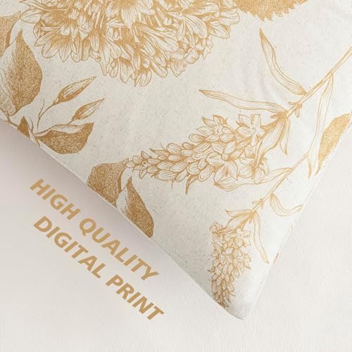 Foindtower Set of 2 Linen Floral Vintage Throw Pillow Covers Neutral Accent Print Decorative Cozy Cushion Covers Farmhouse Home Decor for Sofa Chair Couch Bed Living Room,22×22 Inch,Light Yellow - Image 3