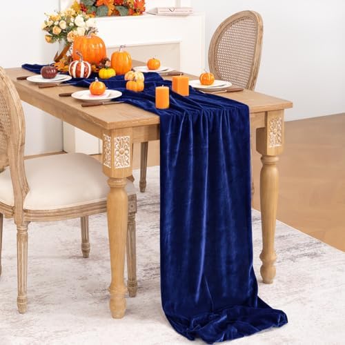 DeZerlor 3pcs Royal Blue Fall Winter Velvet Table Runner 20 x 120 Inch - Image 4