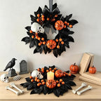 6 PCS Mini Halloween Cabinet Wreath Gothic Skeleton Leaves Wreath Decor - Image 2