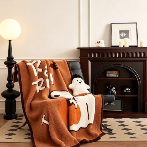 Halloween Trick or Treat Ghost Throw Blanket, Soft Fleece Blanket with Cute Ghost Pumpkin Bat Spider Web Pattern, Seasonal Fall Decorative Blanket for Sofa Bed Couch (50x60 Inch) - Image 3