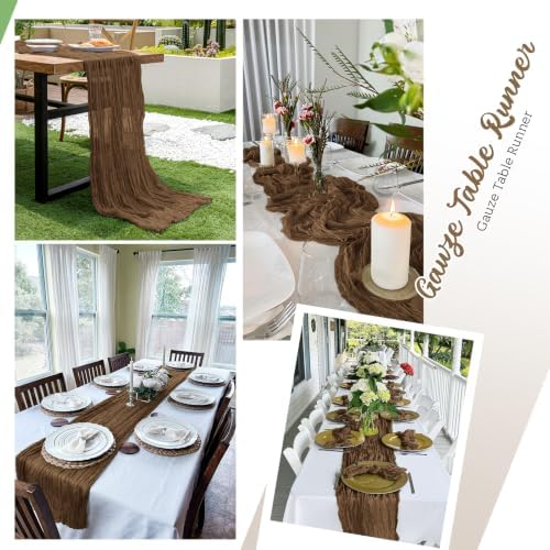 16 Pack Brown Cheesecloth Table Runners 20x120 Inch Gauze Table Runner Cheese Cloth 10FT Brown Table Runner Rustic Sheer Runner for Wedding Birthday Party Baby Shower Table Decor - Image 5
