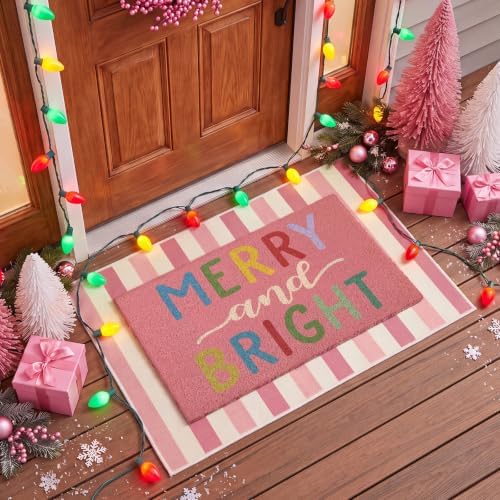 Moucuny 2 Pcs Christmas Door Mat Outdoor, Pink Merry and Bright, Non Slip - Image 6