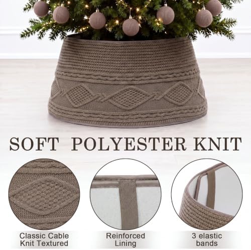 Foilswirl Knit Christmas Tree Collar Taupe Diamond Knitted Skirt 23-28in - Image 5