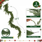 2 Pcs 9ft Christmas Artificial Norfolk Pine Garland, Real Touch Winter Greenery Garland for Fireplace, Mantle, Table, Stairs, Indoor Outdoor Christmas Decorations (2Pcs, 9ft) - Image 3