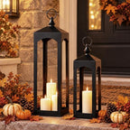 24" & 20" Large Decorative Candle Lanterns, Fall Porch Decor Floor Lanterns by Cieex