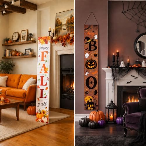 2 in 1 Fall Porch Sign 47" Double Side Halloween Front Door Decor - Image 4
