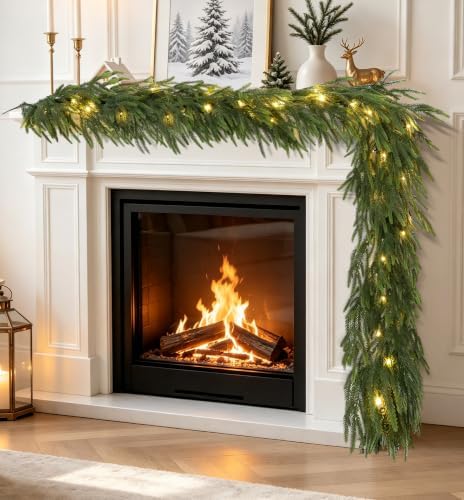 6FT Soft Touch Artificial Norfolk Pine Christmas Garland with Timer Lights by Obralitic