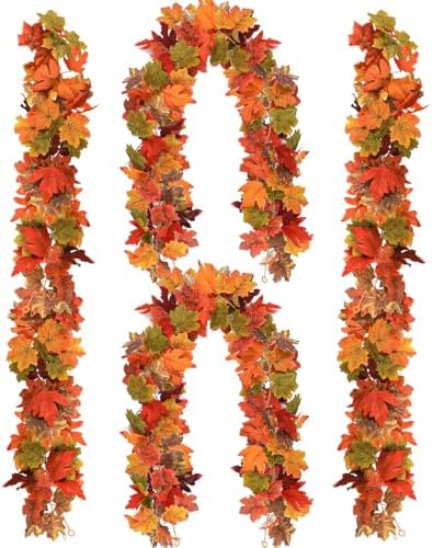 4Pcs, Fall Leaves Garland, Fall Artificial Maple Decorations for Home Porch Mantle Bedroom Kitchen, Indoor and Outdoor, Autumn, Thanksgiving Halloween Decor, 5.74Ft Each, Total 23ft by Normacaw