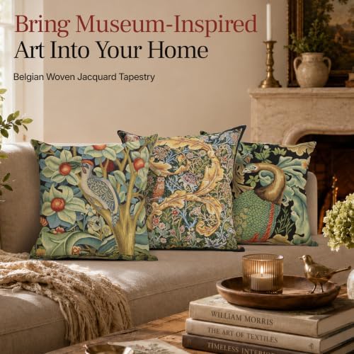 William Morris Owl and Pigeon Tapestry Throw Pillow Cover 18 x 18 in - Image 3