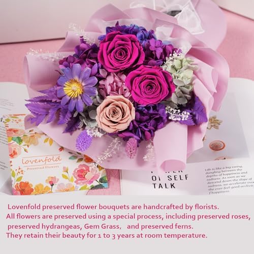 lovenfold Preserved Flowers for Delivery, Purple Rose Bouquets That Last 1-3 Years, Birthday Flowers Gifts for Women Mom Grandma Wife Friends - Image 6