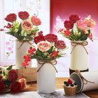 Domensi 6 Sets Wedding Centerpiece for Table Decoration Burgundy&Dusty Pink&Creamy Artificial Fake Rose Flower with Metal Vase Faux Silk Rose Bouquet Floral Arrangement for Bridal Shower Home Dining - Image 2