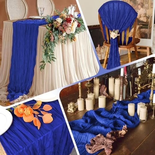 14 Pack Royal Blue Cheesecloth Table Runner 17x108 Inch Semi Sheer Boho Gauze Cheese Cloth Fabric Table Runners, for Wedding Party Baby Shower Birthday Home Decor Garden Farmhouse - Image 4
