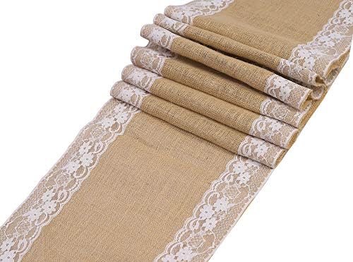 MDS Pack of 10 Wedding 12 x 108 inch Vintage Lace Burlap Table Runner, Rustic Farmhouse Jute Country Vintage Jute Burlap Roll for Wedding,Christmas Xmas New Year Party Jute Runner-Natural by MDS