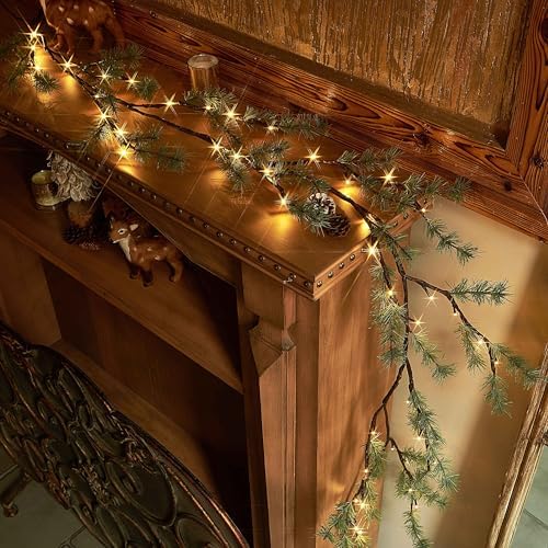 Birchlitland Lighted Pine Garland Battery Operated with Timer 6FT 48 LED Fairy Lights, Christmas Garland with Lights Wall Patio Wedding and Holiday Decor - Image 7
