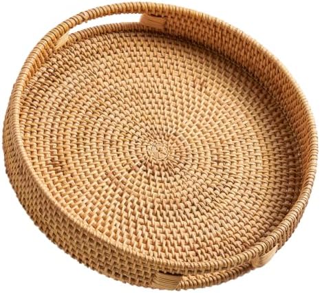 Jungle Culture Round Rattan Tray 14" • Wicker Woven Basket Decor • Natural by JungleCulture