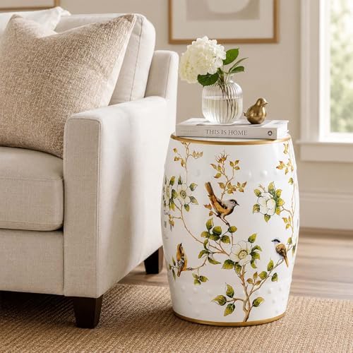 Lefedrasticity Ceramic Garden Stool Outdoor Chinoiserie Decorative Drum Stool Indoor Outdoor Side Table Hand Painted Garden Stools Plant Stand for Garden Patio Balcony Living Room Bathroom - Image 2