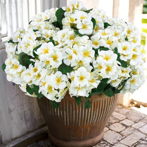 Hananona 12 Pcs Artificial Geranium Flowers for Outdoors Geranium Silk Flowers Outdoor UV Resistant Garden Plants Faux Flowers for Home Kitchen Table Centerpieces Decor (12, Snow White) by HANANONA