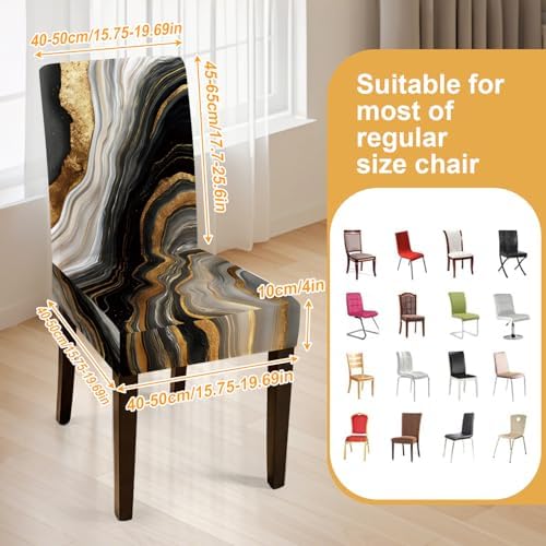 Black Marble Chair Covers Set of 6,Stretchable Kitchen Dining Room Chair Covers Decorations Removable Washable Dining Chair Slipcovers Chair Protectors for Dining Room & Kitchen - Image 3